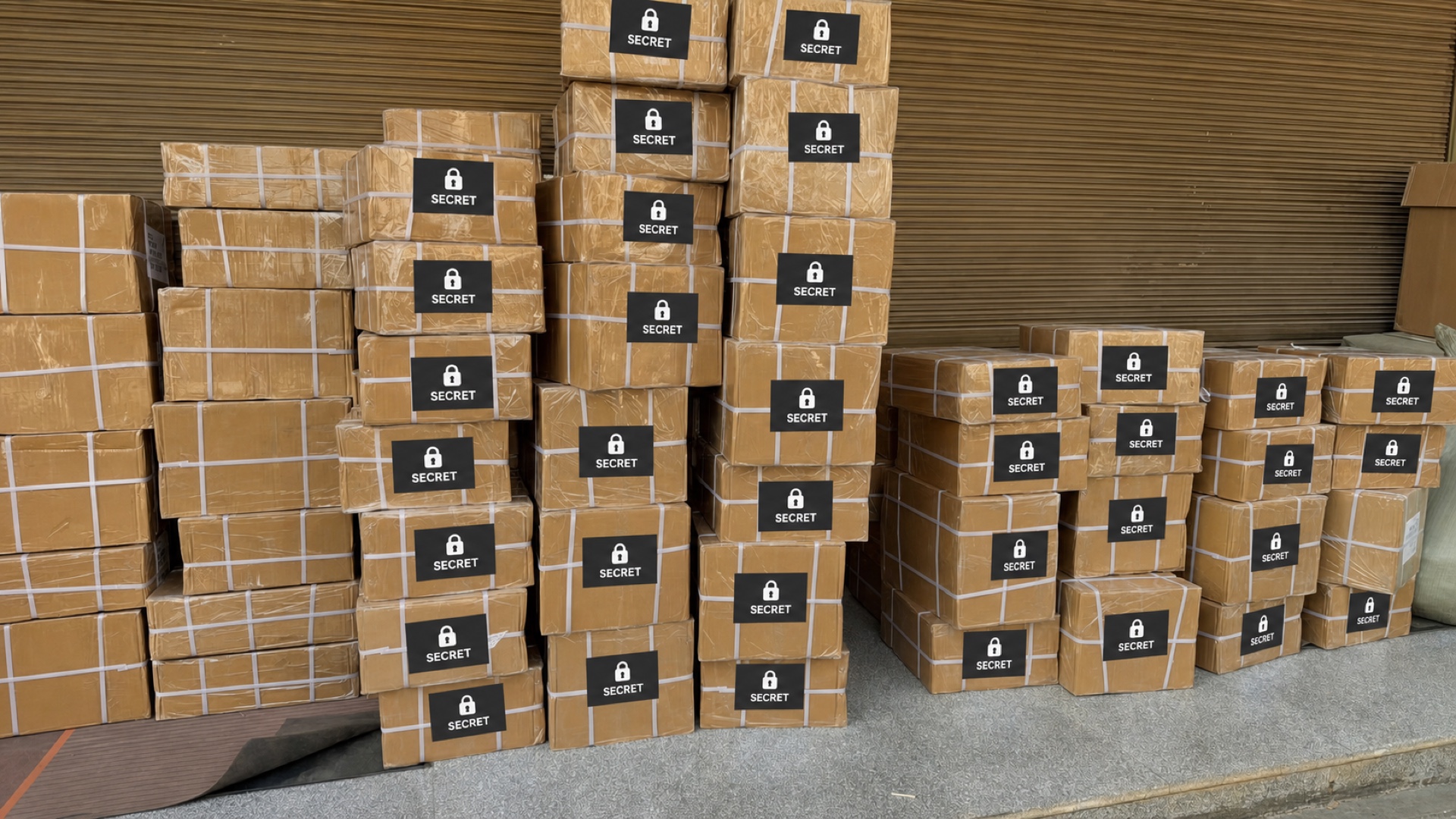 Cartons prepared for shipment with order information covered by security labels.